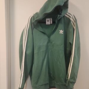 Adidas Green Hoodie with White Stripes